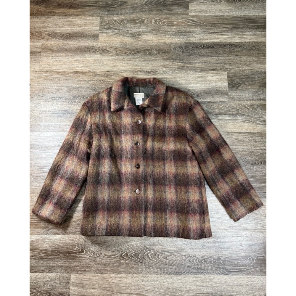 Coldwater Creek Mohair Wool Plaid Jacket Brown Vintage USA Made Sz: 10 Cabincore